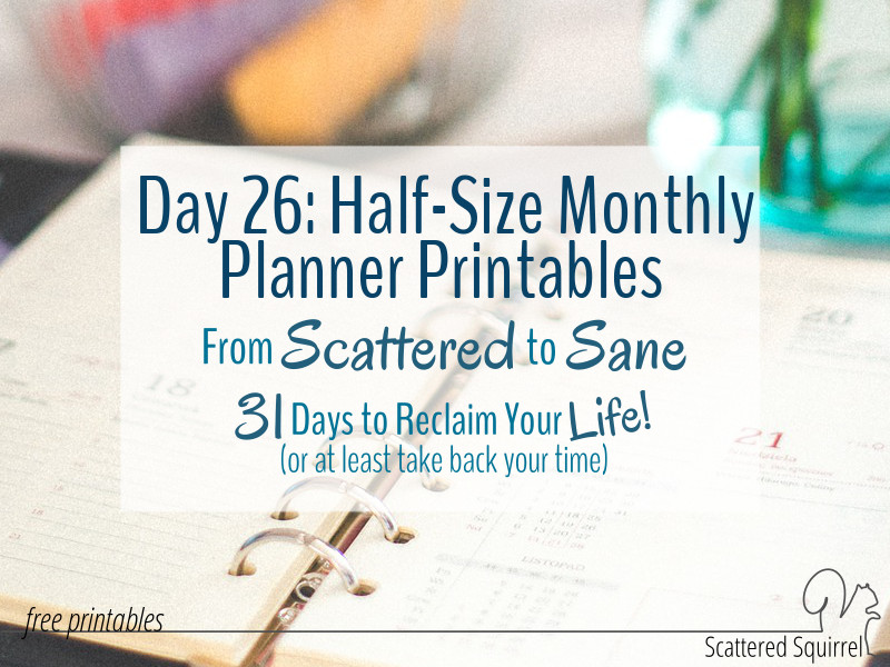 Half-Size Monthly Planner Printables