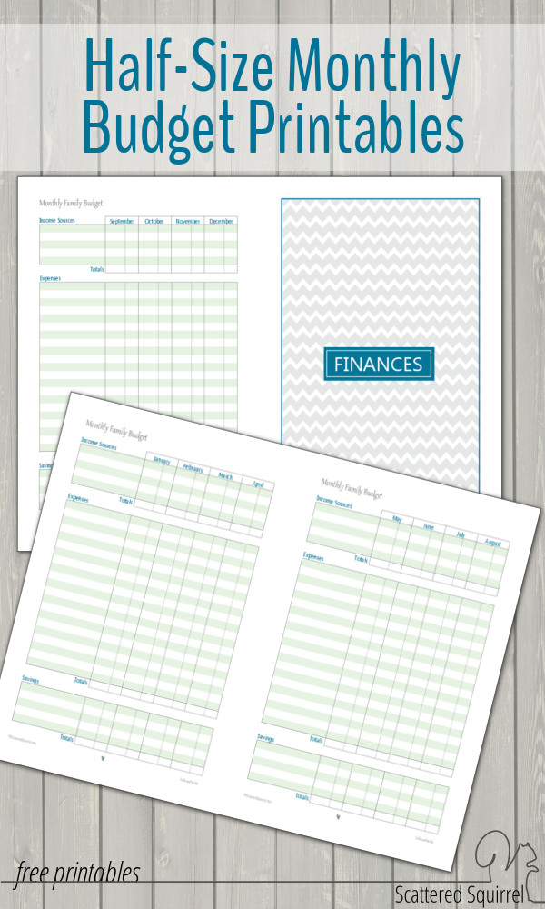 Half-Size Monthly Budget Printables - Scattered Squirrel