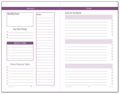 Half-size monthly planner printable for January