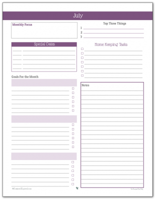 Monthly Planner Printable for July