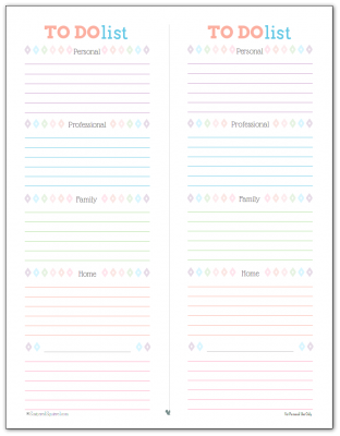 To Do list printables divided by life section so you don't over extend yourself.