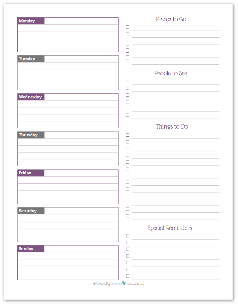 Deep Lilac - weekly overview planner printable