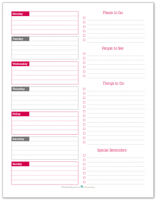 Raspberry - weekly overview planner printable
