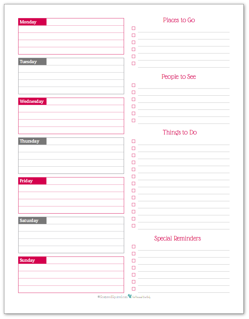 Raspberry - weekly overview planner - Scattered Squirrel