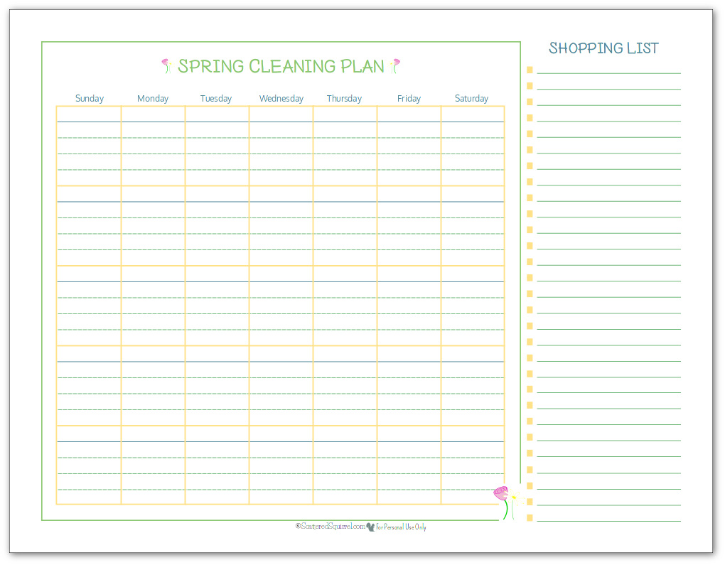 Spring cleaning planner and shopping list printable