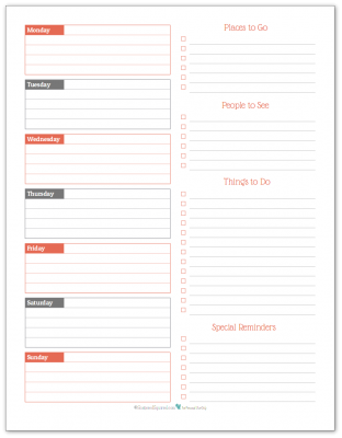 Summer Orange - weekly overview planner printable