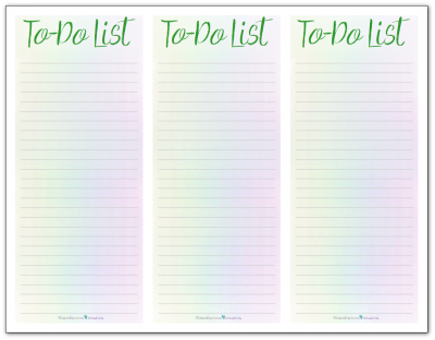 This note pad or list printable features a pale rainbow background. Pretty but not too distracting. They're the perfect size to add to your planner.