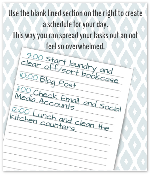 how I use the lined section to create a daily schedule