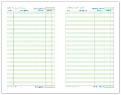 Keep track of where you are on your dept payments with this handy half-size debt payment tracker.