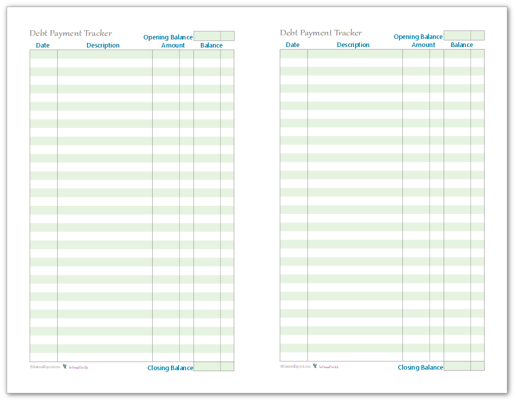 Keep track of where you are on your dept payments with this handy half-size debt payment tracker.