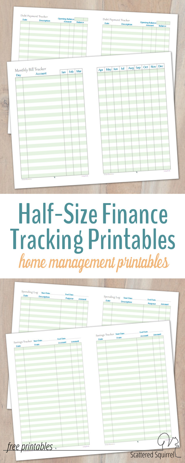 Keep up to date on all your finances with these handy half-size finance tracking printables. The collection includes a monthly bill tracker, spending log, savings tracker, and debt payment tracker, giving you a great overview of where your finances stand.