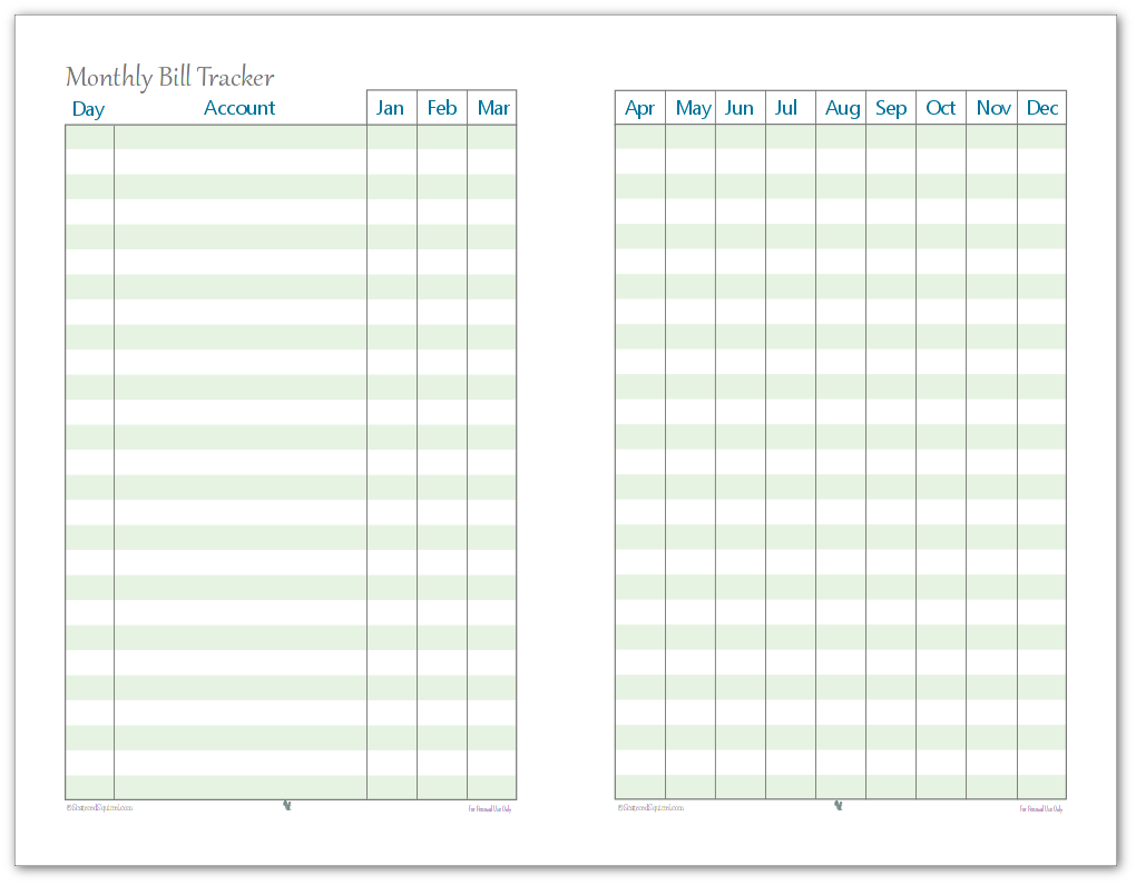 Keep up to date on which bills you've paid each month with this handy half-size monthly bill payment tracker.