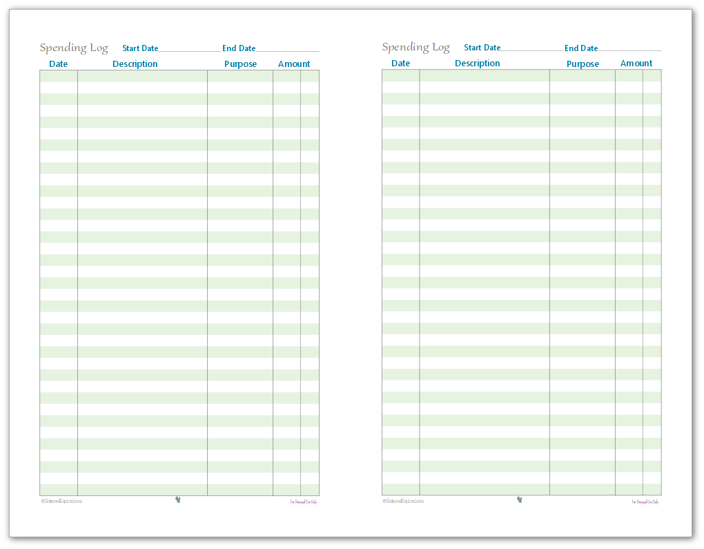 Stay on top of your spending with this handy half-size spending log printable.