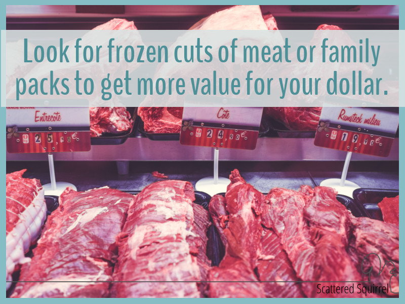 Buying frozen cuts of meat or family packs is one way to save a little on your grocery bill.