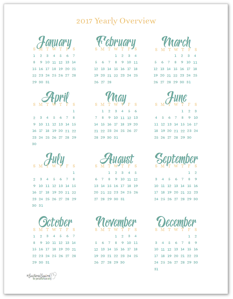 yearly calendar for 2017 printable