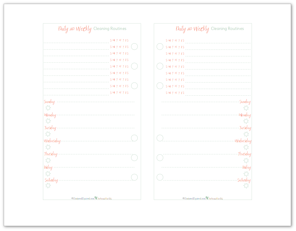 Personal Size Cleaning Schedule Planner Printable in mint and coral. Perfect for those personal size planners