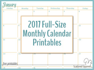 2017 Full-Size Monthly Calendar Printables are Here!!!!!