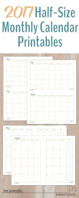 These 2017 Half-Size Monthly Calendar printables will come in handy if you have some long-term planning to do and they are a great fit for A5 planners.
