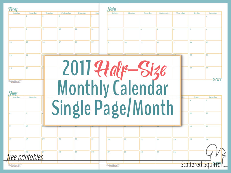 View Printable Monthly Calendar Half Page Images