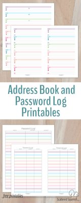 A great addition to a planner or home management binder - these address book and password log printables come in two sizes and colourful without being too distracting,