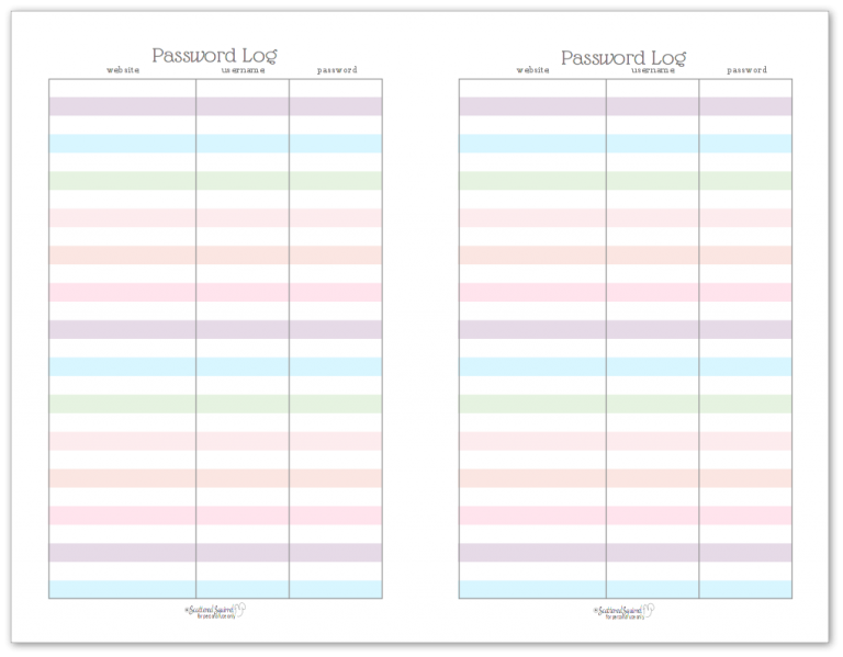 half-size password log - Scattered Squirrel