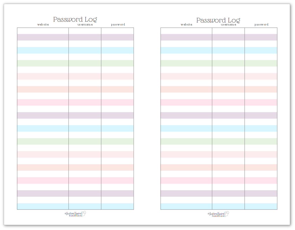 Colourful Address Book And Password Log Printables