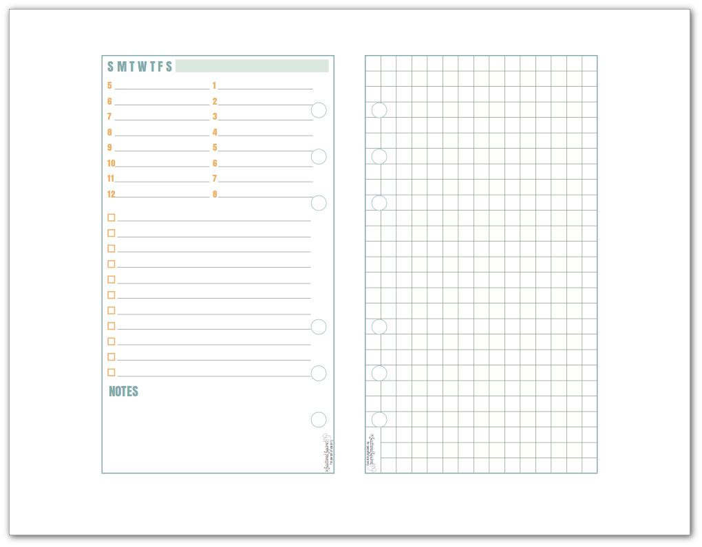 This Personal-Size Daily Planner Printable features single page on one page with graph paper on the other