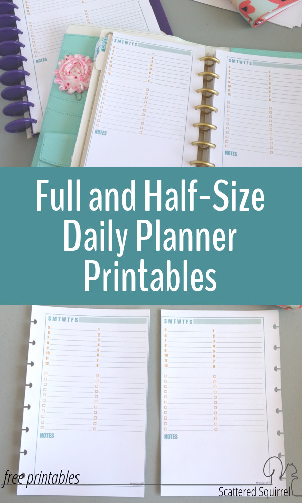 full and half size daily planner printables as requested