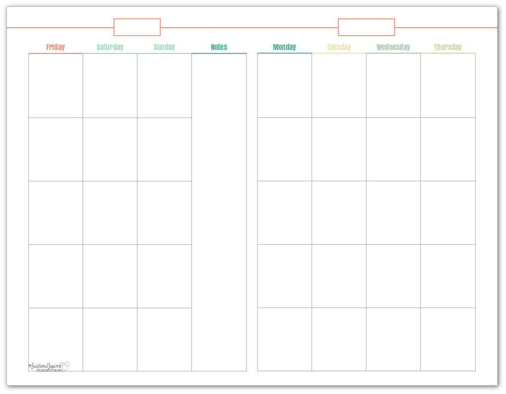 Half-size, undated monthly calendar, in coral. This printable makes a great option for planning content.