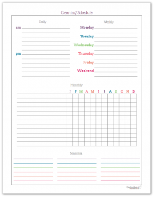 Colourful Cleaning Schedule and Checklist Printables