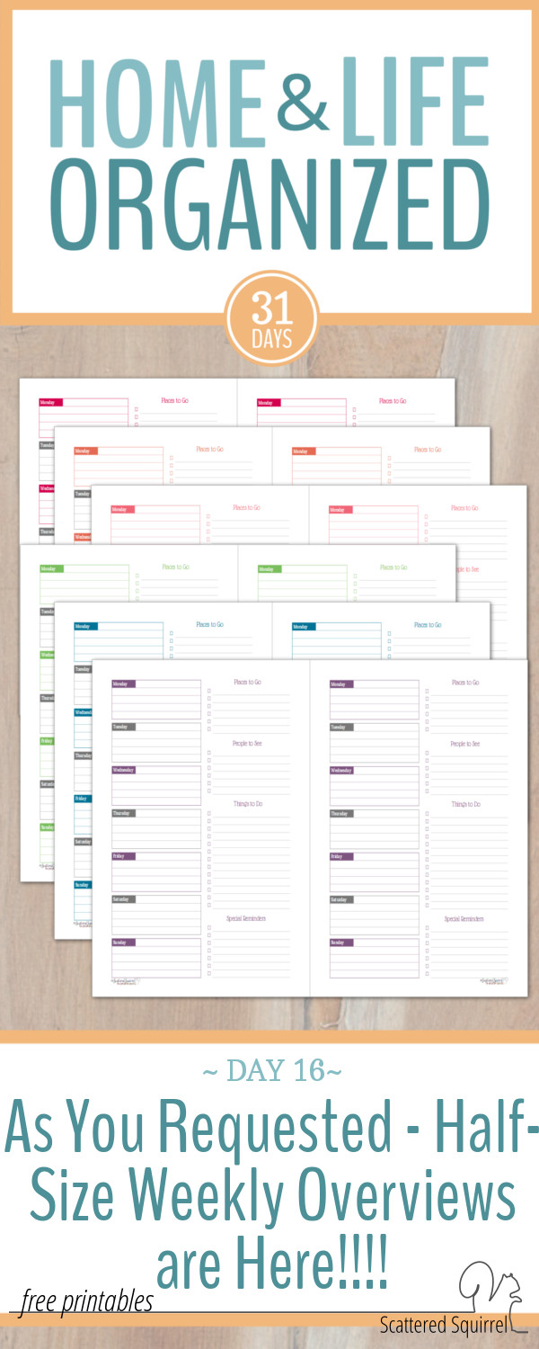 These half-size weekly overview printables are perfect for those who don't need a lot of planning space. They are also great companions for use with other weekly or daily planners.