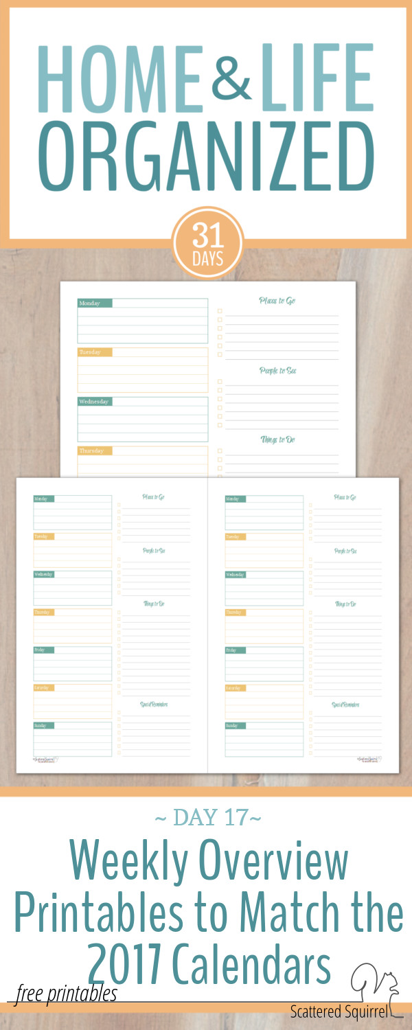 These weekly overview printables were designed specifically to match the 2017 calendars!