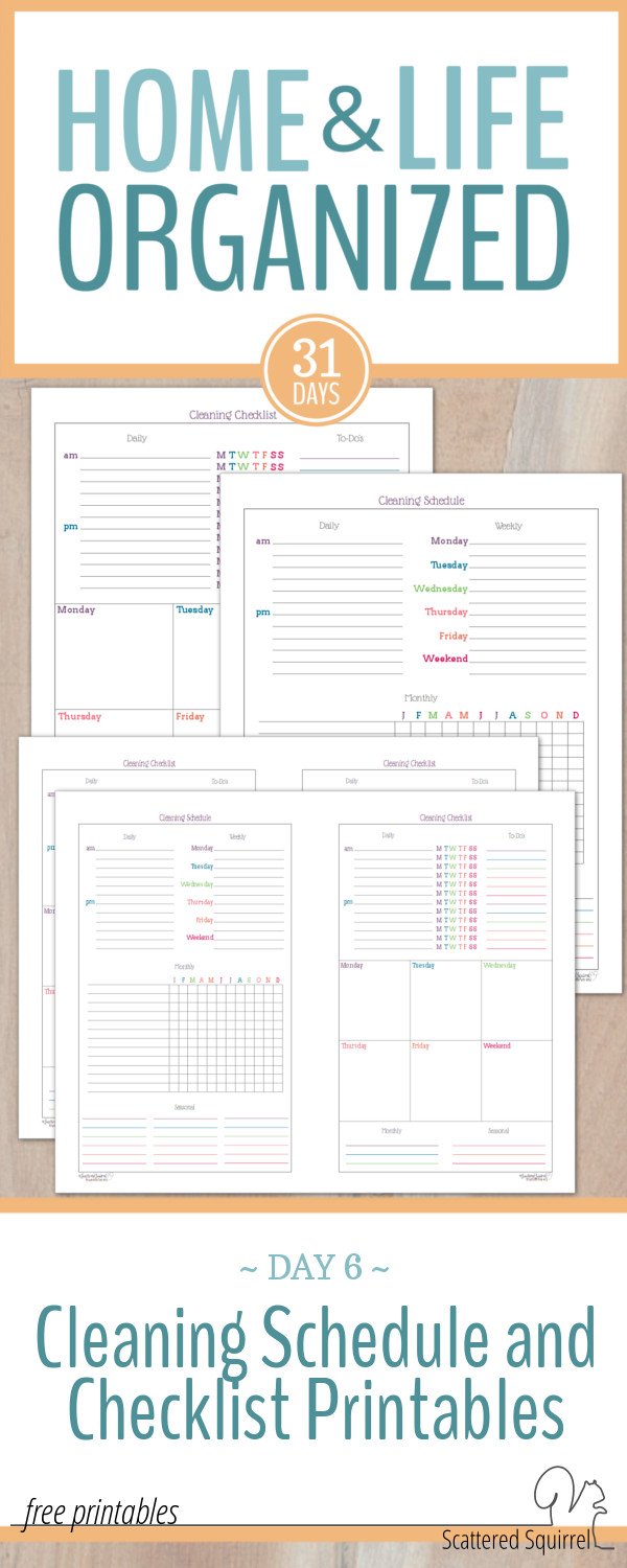 Cleaning schedule and checklist printables to help you plan your cleaning tasks and track your progress.