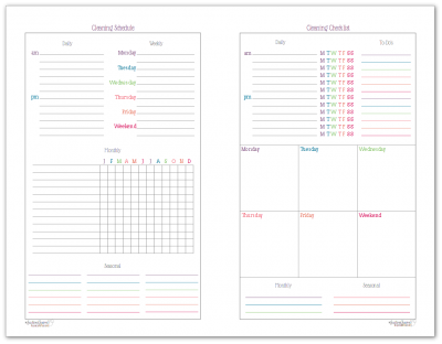 Colourful Cleaning Schedule and Checklist Printables