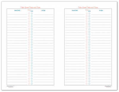 Half-Size Make-Ahead Meals and Mixes Page