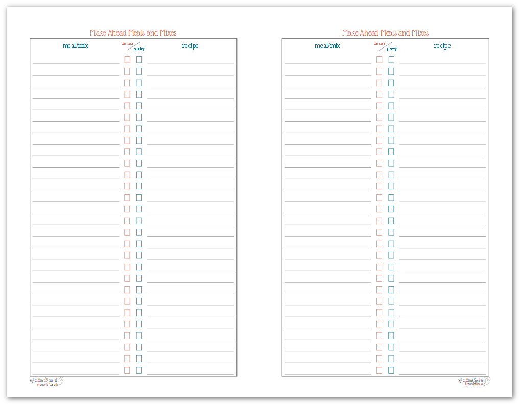 Half-Size Make-Ahead Meals and Mixes Page