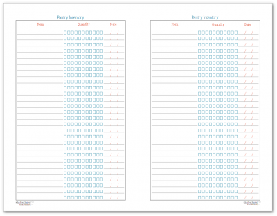 Half-Size Pantry Inventory Checklist