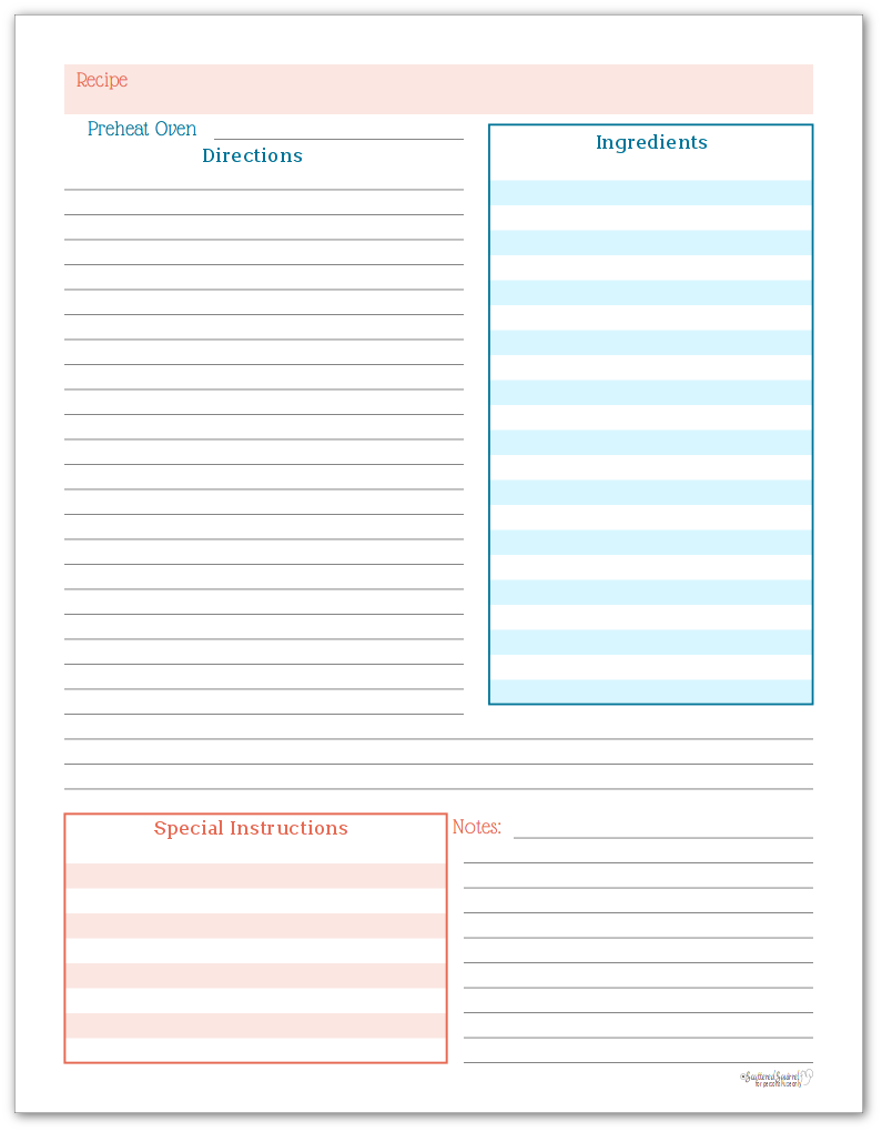 Recipe Page Printable