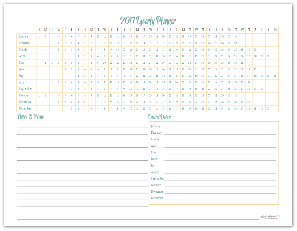 Sunshine Skies 2017 Yearly Planner