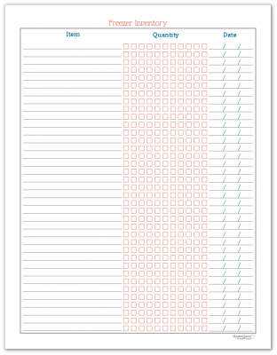 Freezer Inventory Checklist Printable