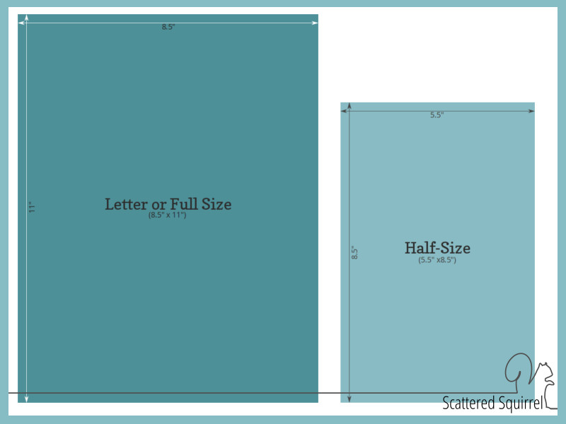 A Diagram of the 2 main sizes of printables found on Scattered Squirrel.