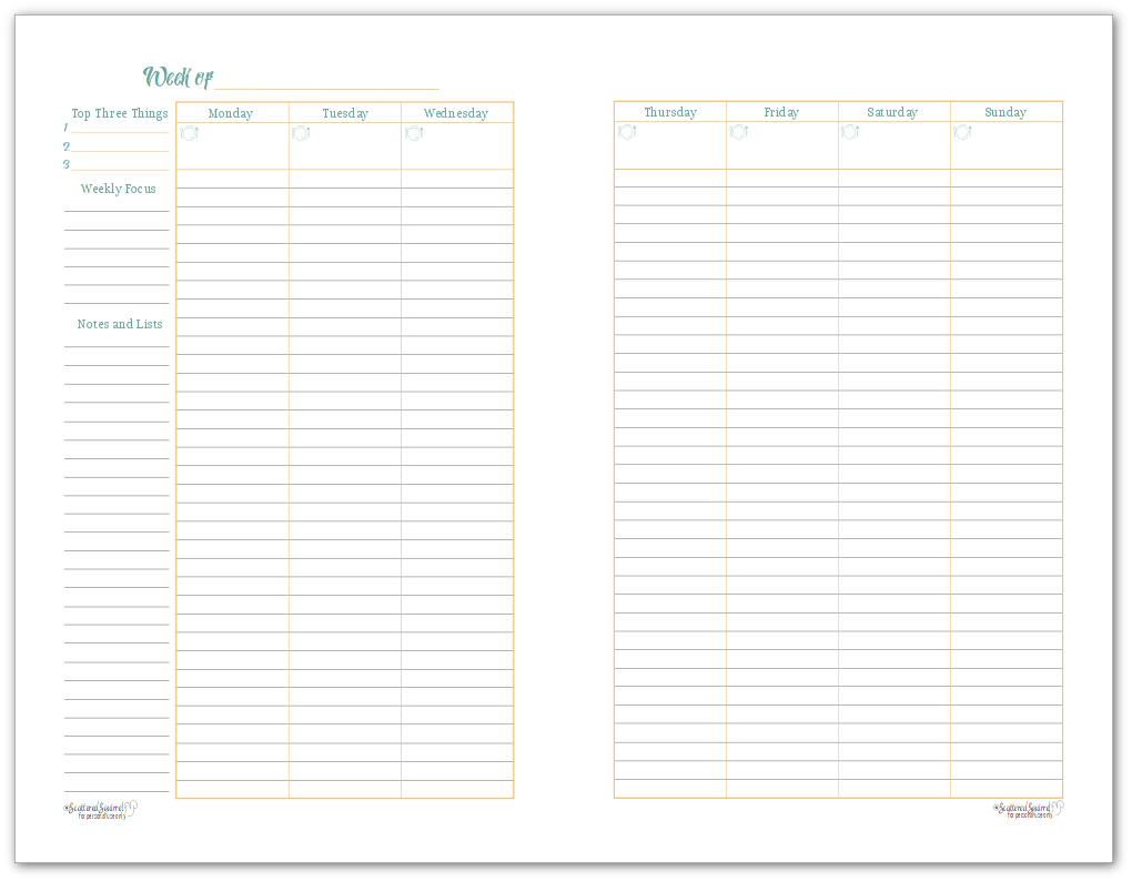 Half-Size Sunshine Skies 2 Page Weekly Planner Printable