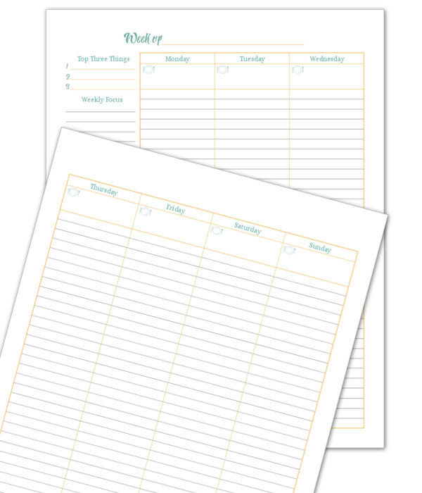 Sunshine Skies 2 Page Weekly Planner Printable