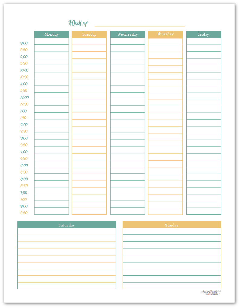 Sunshine Skies Single Page Weekly Planner Printable in Portrait Format