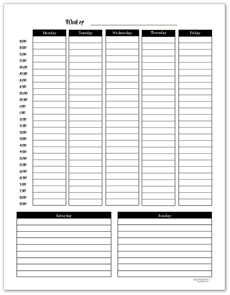 free black and white weekly planner printables