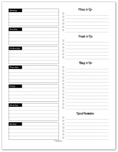 Free Black and White Weekly Planner Printables