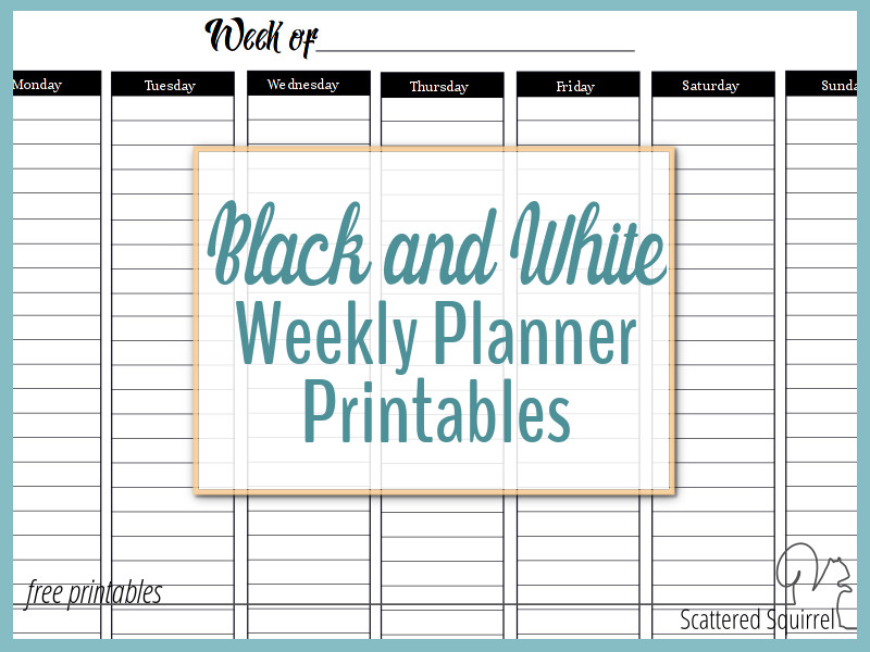 Black and White Weekly Planner Printables