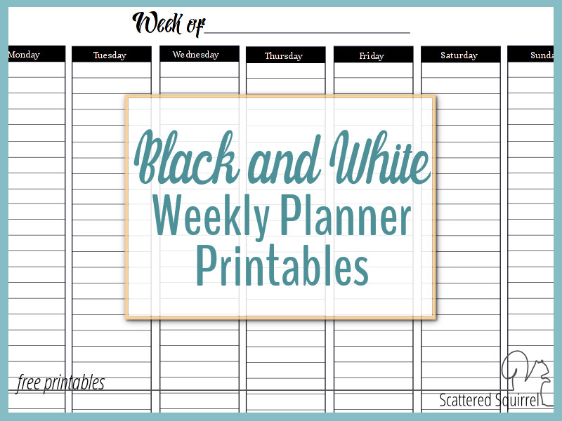 Free Black and White Weekly Planner Printables