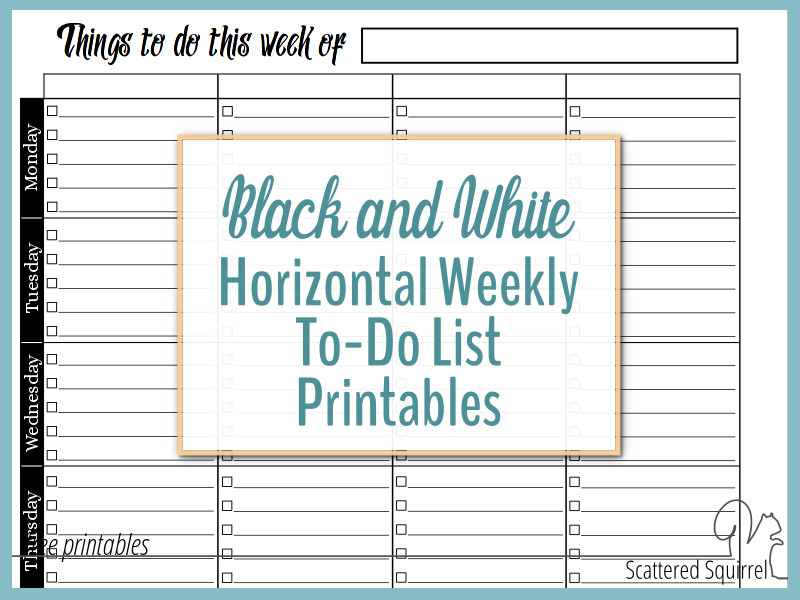 Half-Size Black and White Version of the Understated Rainbow Horizontal Weekly To-Do List Planner