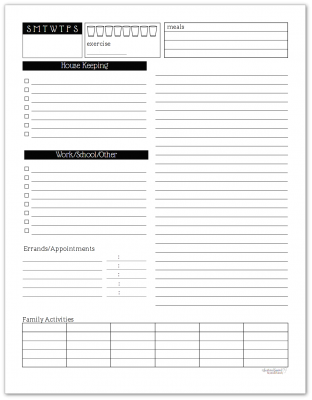 Black and White Daily Task List Planner Printables